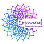 Empowered Mind, Body & Breath logo - a color fading blue, green and purple mandala with Empowered Mind, Body & Breath written